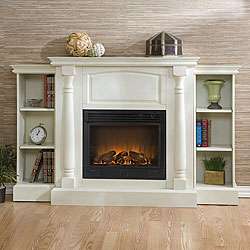 Grenoble White Bookcase/ Electric Fireplace with Remote   