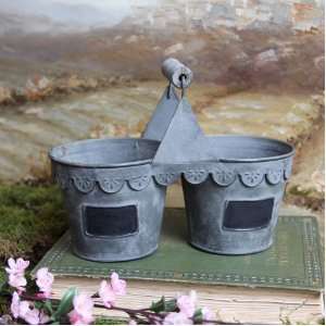  Shabby Cottage Chic Scalloped Tin Bucket Home Decor: Home 