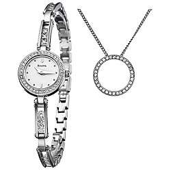 Bulova Womens Quartz Crystal Watch with Necklace  