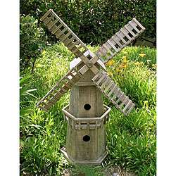 Grey Cedar Wood Garden Windmill Birdfeeder  