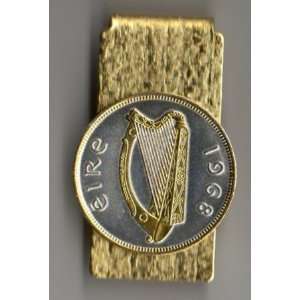 24k Gold on Sterling Silver World Coin Hinged Money Clip   Irish Penny 