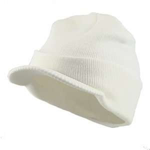  Winter Acrylic Knit Beanie Cap with Suede Visor White 