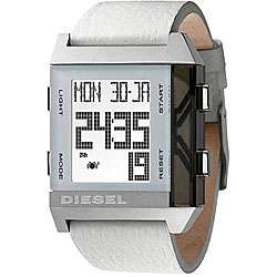 Diesel Mens White Leather Digital Watch  