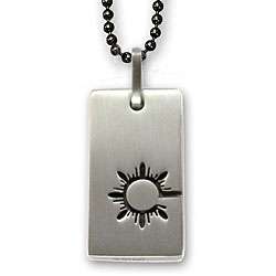 Stainless Steel Carved Tribal Sun Dog Tag Necklace  