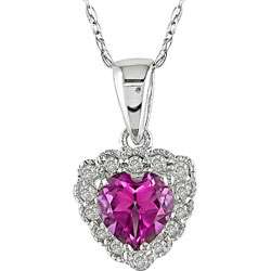10k Gold Pink Topaz and Diamond Heart Necklace  