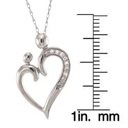 14k White Gold 1/10ct TDW Diamond Heart Necklace of mother and child 