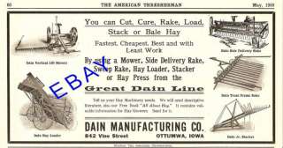 1909 DAIN HAY MOWER LOADER STACKER RAKE AD OTTUMWA IOWA  