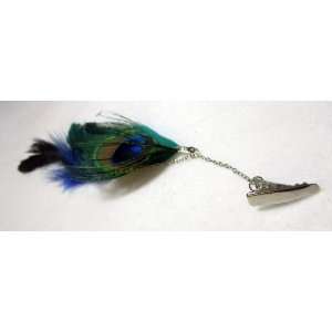  Blue and Peacock Feather Hair Extension 