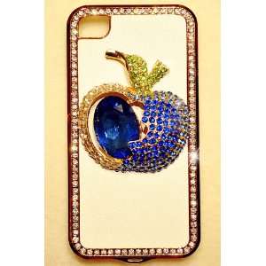  BLUE APPLE with BITE 3D Leather Bling Case for iPhone 4 