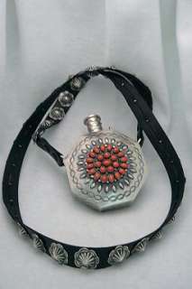 PaulJBegay Coral Cluster Canteen W/Leather Button Strap  