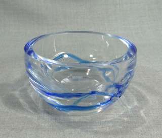   KROSNO POLAND COBALT BLUE CLEAR GLASS BOWL CRYSTAL FACETED RIM  