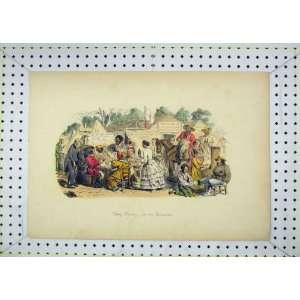   : Antique Colour Print View Camp Tea Party Music 1854: Home & Kitchen
