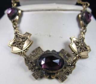   Deco Nouveau Amethyst Glass Necklace Bracelet Earrings Demi Set  