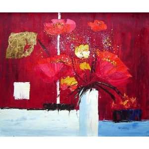  Red Anemone Flowers in White Vase Abstract Oil Painting 20 