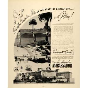  1937 Ad Los Angeles Ambassador Golf Tennis Hotel Resort 