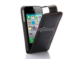 BLACK Protective Flip PU Leather Pouch Case Cover For Apple iPhone 4 