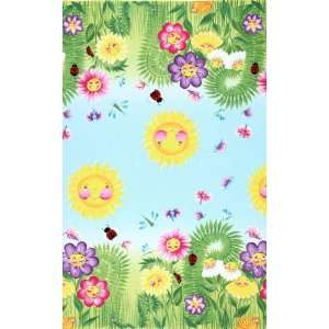 44 Wide Happy Flowers Flower Garden Lime/Sky Fabric By 