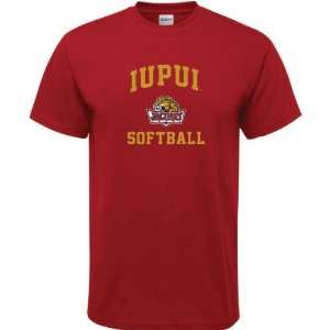  IUPUI Jaguars Cardinal Red Softball Arch T Shirt: Sports 