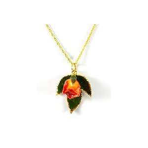   REAL FLOWER Natural Rose Pendant Necklace in Orange: Jewelry