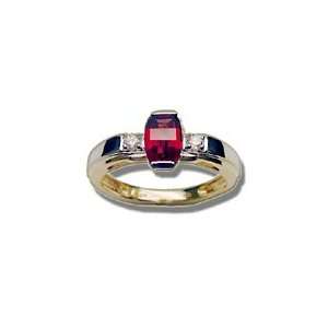  0.11 Cts Diamond & 7x5 mm Garnet Ring in 14K Two Tone Gold 