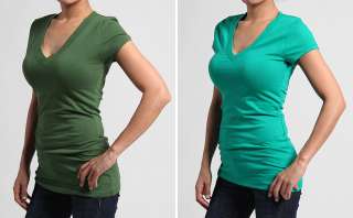   /Junior Basic Plain Short Sleeve V NECK TEE Stretch Slim T Shirts TOP