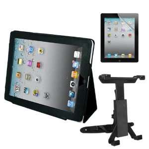  Car Headrest Mount + Black Leather Cover + Clear Screen 