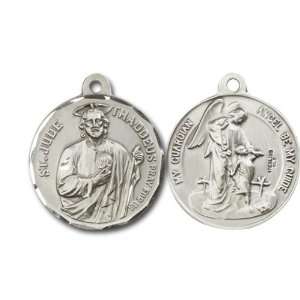  St. Jude & Guardian Angel Medal, Sterling Silver Pendant with 24 