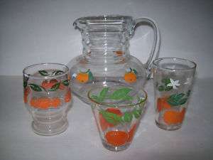Vintage Hocking Orange Juice Pitcher Lot 4 Mixed Glass  
