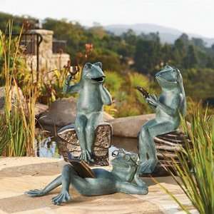  Set of Three Socializing Frog Statues   Frontgate Patio 
