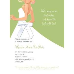  Bridal Side Wasabi Blonde with White Ribbon Invitations 
