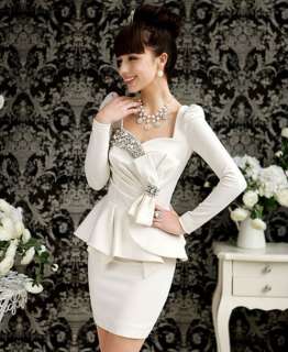 2012 new shining diamond mini dress bow puff sleeves dresses white 