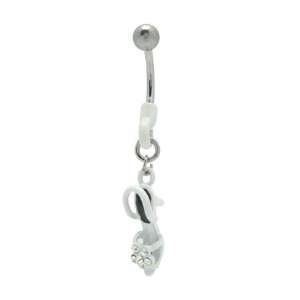  White & Black High Heel Shoe Navel Ring with Clear Cz Gems 