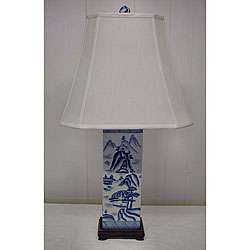 Blue and White Columnar Table Lamp  
