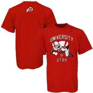 Nike Utah Utes Red Old School Football T shirt:  Sports 