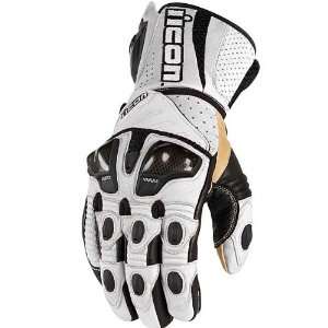  ICON OVERLORD LONG LEATHER GLOVES WHITE MD: Automotive