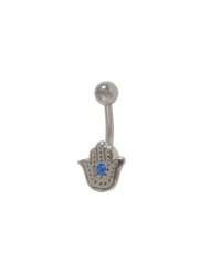 Fatima / Hamsa Hand Belly Button Ring with Blue Jewel