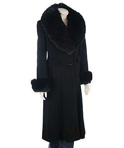 Famous NY Maker Wool Dress Coat with Fox Fur Trim  Overstock