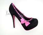 Pinup Retro Pink Hem Rockabilly lovely Ribbon High Heel Platform shoes 