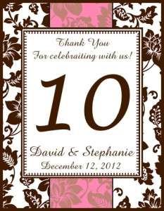 24 Personalized Wedding Damask Wine Labels with table numbers  