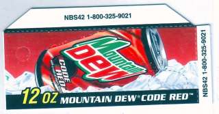 Mountain Dew Code Red Vinyl Vending Tag 1 1/4 X 3  