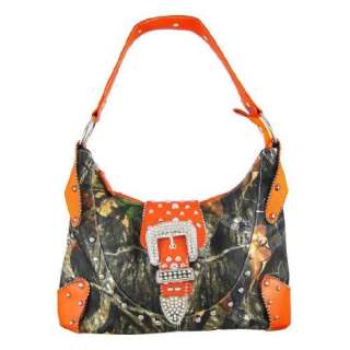  Rhinestone Buckle Studded Camo Handbag Orange Clothing