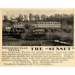  1907 Ad Sunset Hotel Vacation Wernersville Pennsylvania 