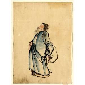  1830 Japanese Print . Fukurokuju, the god of wisdom 