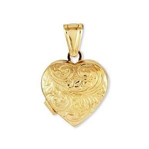    14k Solid Gold Vintage Style Love Heart Locket Pendant: Jewelry