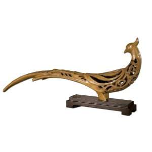   Pheasant Open Carved Design Finished In Antiqued Ivory Wood Tone Base