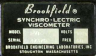 BROOKFIELD ENGINEERING SYNCHROLECTRIC RVT DIAL READING VISCOMETER 