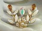 vintage enamel rhinestone deco flower brooch austria 