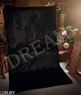   Real Genuine mink fur Knitted rug throw cover blanket Black  