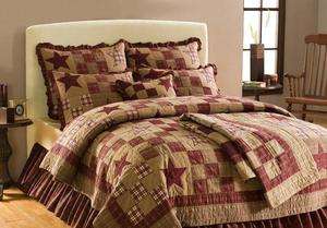 Star Patch Bedding Victorian Heart Country Primitive Burgundy Tan Set 