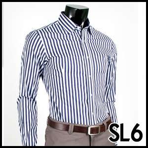 Premium Slim Fit Blue Stripe Mens Dress Shirts US L  